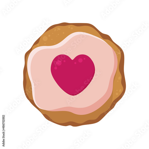 Cookies with jelly and pink heart. Vector element for printing on fabric, printed products, collage. illustration for greeting products, corporate identity of stores, cookie production