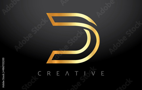 Golden D Letter Concept With Lines Monogram and Metalic Creative Look Vector