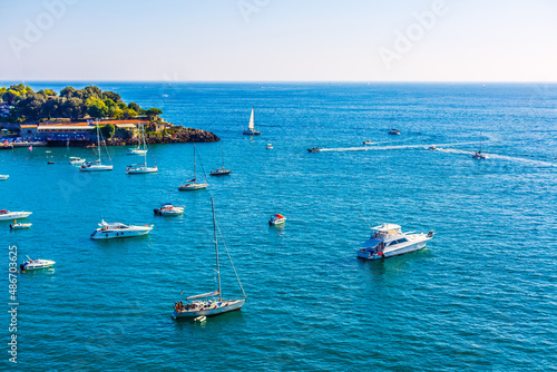 Gulf with many yachts and boats near beach o of Italy