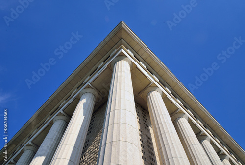Close up of large stone columns in Roman Architecture