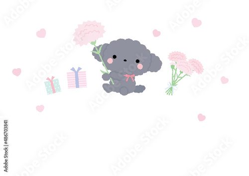 カーネーションと犬の母の日・イベントなどのイラストフレーム素材