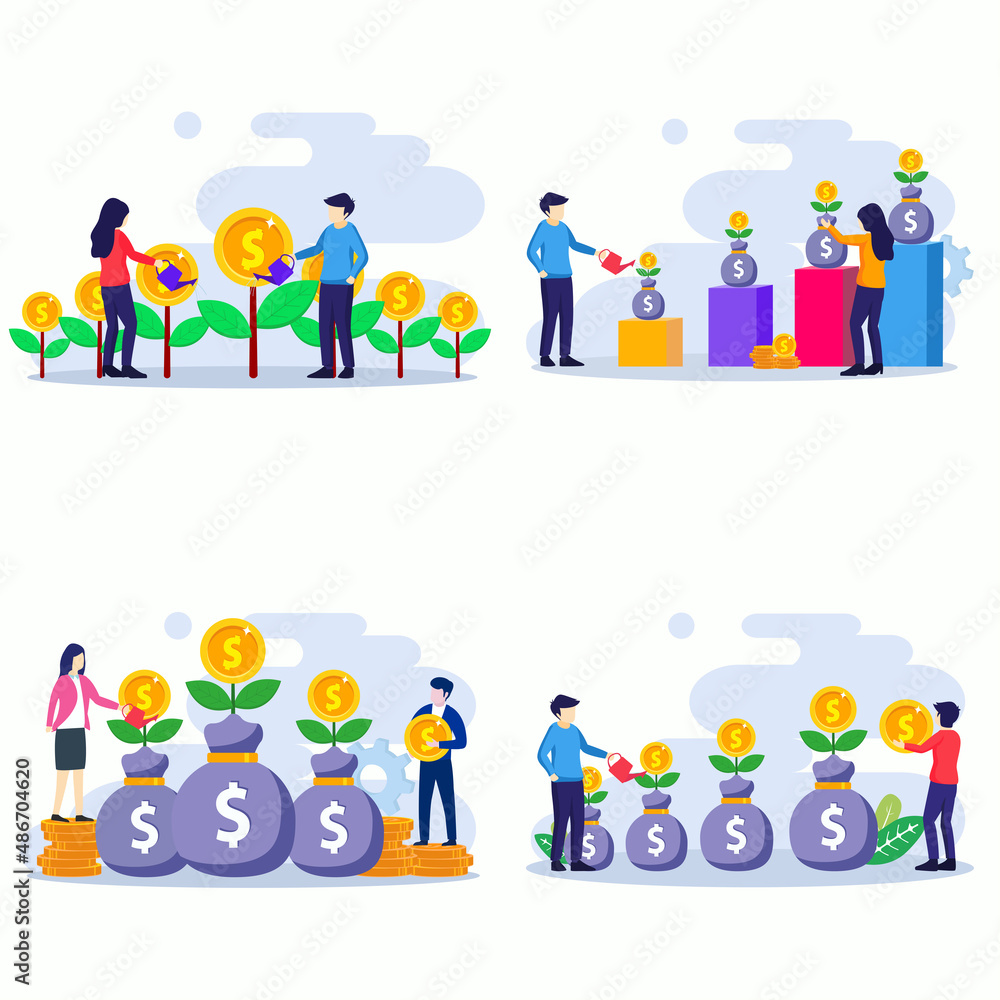 Set bundle Investment concept. Flat vector template Style Suitable for Web Landing Page, Background. Set bundle Investment concept. Flat vector template Style Suitable for Web Landing Page, Background.