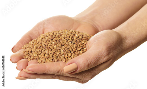 raw buckwheat in hands