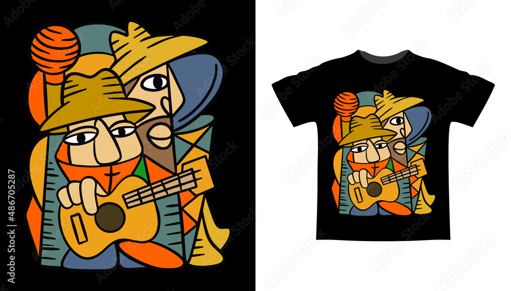 Hand drawn abstract art of street musician illustration t shirt design