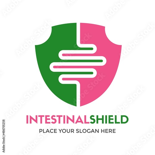 Intestinal shield vector logo template. This design use protection symbol. Suitable for medical.