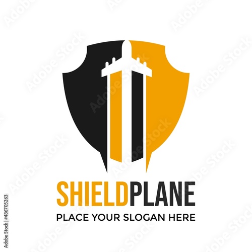 Shield plane vector logo template. This design use protection symbol. Suitable for travel business.