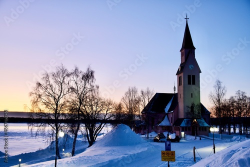 church in Arjeplog, North of Sweden in winter