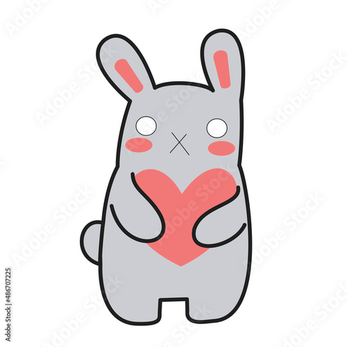cute little white rabbit with pink cheeks and ears with a big pink heart
