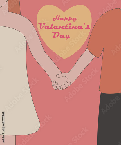 valentine card with two lovers man and woman on pink background with text happy valentine's day