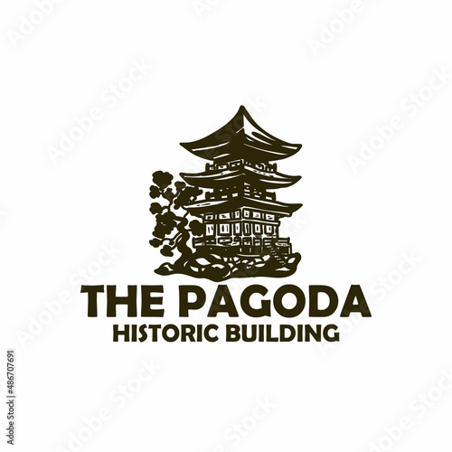 chinese pagoda building design vector