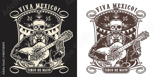 Skeleton with painted guitar emblem