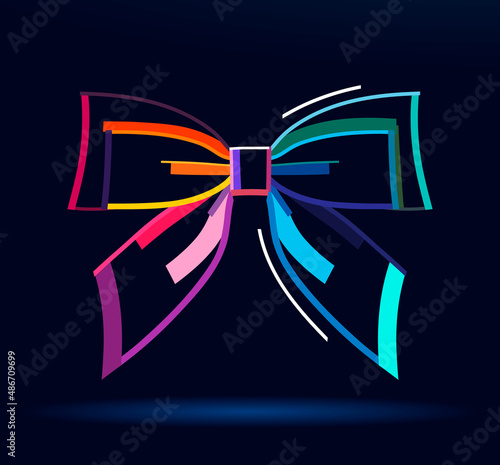 Abstract decorative, festive, gift bow from multicolored paints. Colored drawing. Vector illustration of paints