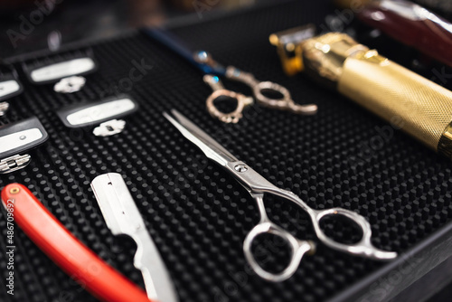 Workplace of the barber. Tools for a hairstyle