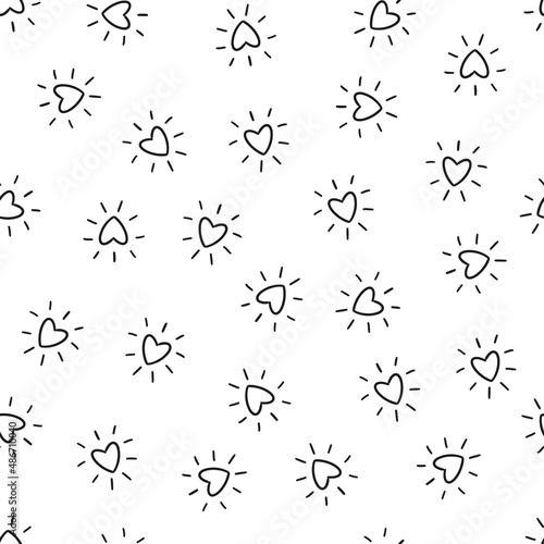 Seamless pattern with black doodle hearts