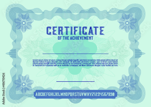 Guilloche elements and alphabet, numbers collection for certificate or diploma, and currency design. 