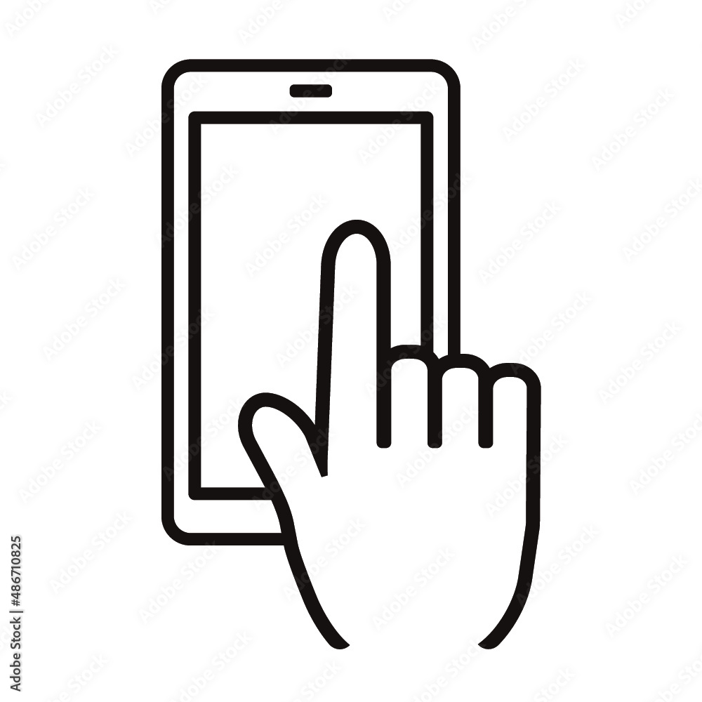 Obraz premium シンプルスマホ操作モノクロ線画アイコン/白背景