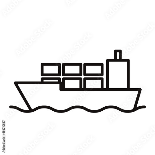 貨物船のシンプルなモノクロ線画アイコン/白背景