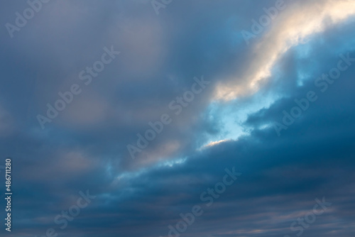 Clouds in the sky. The sky was overcast with various clouds. 