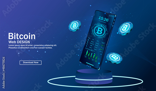 Crypto currency, virtual electronic, internet money. Bitcoin currency. Crypto coin with growth chart. International stock exchange. Network bitcoin marketing vector banner.