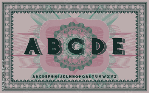 Guilloche elements and alphabet, numbers collection for certificate or diploma, and currency design. 