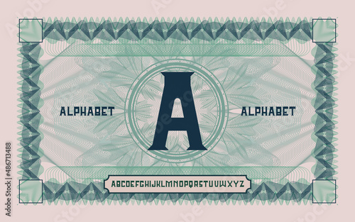 Guilloche elements and alphabet, numbers collection for certificate or diploma, and currency design. 