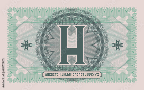 Guilloche elements and alphabet, numbers collection for certificate or diploma, and currency design. 