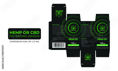 Hemp or CBD oil bottle label design or packaging design template