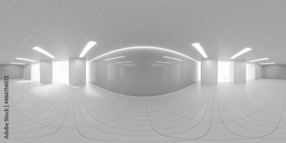 360 degree full panorama environment map of empty white production hall