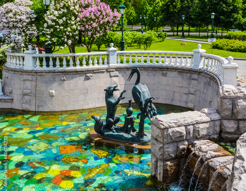 fountain fox heron and pitcher in Moscow in summer