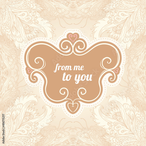 Beige floral frame, vector illustration
