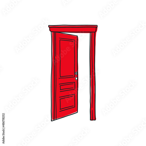 Red open door simple vector illustration clip art with white background 
