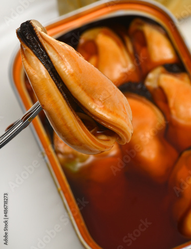 pickled mussels. Canned food