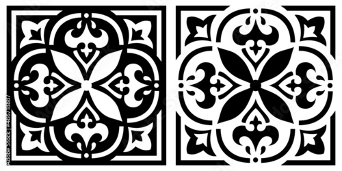 Tile vector pattern in black and white, stencil template, cut files