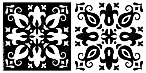 Tile stencil template, cut file, black and white vector pattern