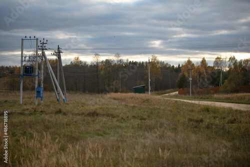 Electric power line in Russian village