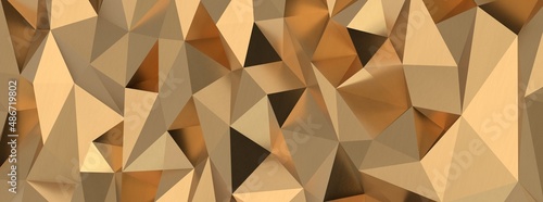 Abstract 3D render illustration Surface gold crystal geometric triangle and Polygonal shapes template