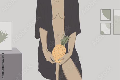 beautiful naked woman in modern minimal interior