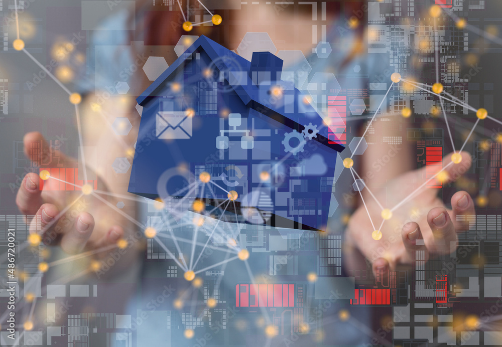 home data. Digital cyberspace with particles and Digital data network connections concept.