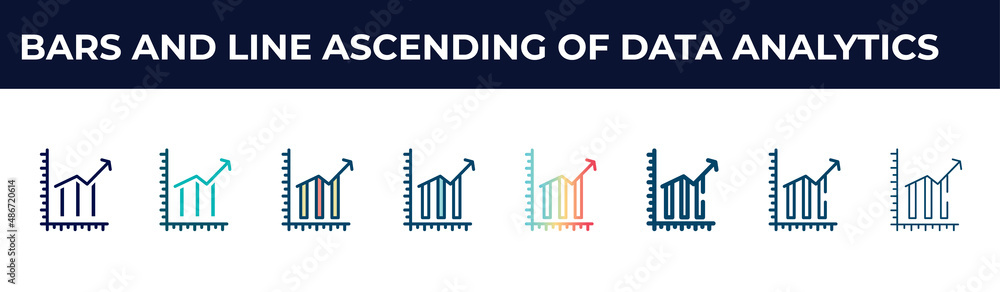 bars and line ascending of data analytics vector icon in 8 different ...
