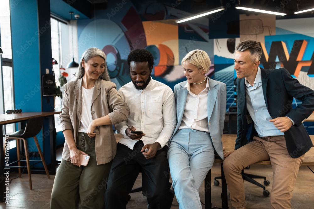 Fototapeta premium Cinematic and storytelling representation of daily business and office lifestyle. Employees and salespeople at work in a financial company.