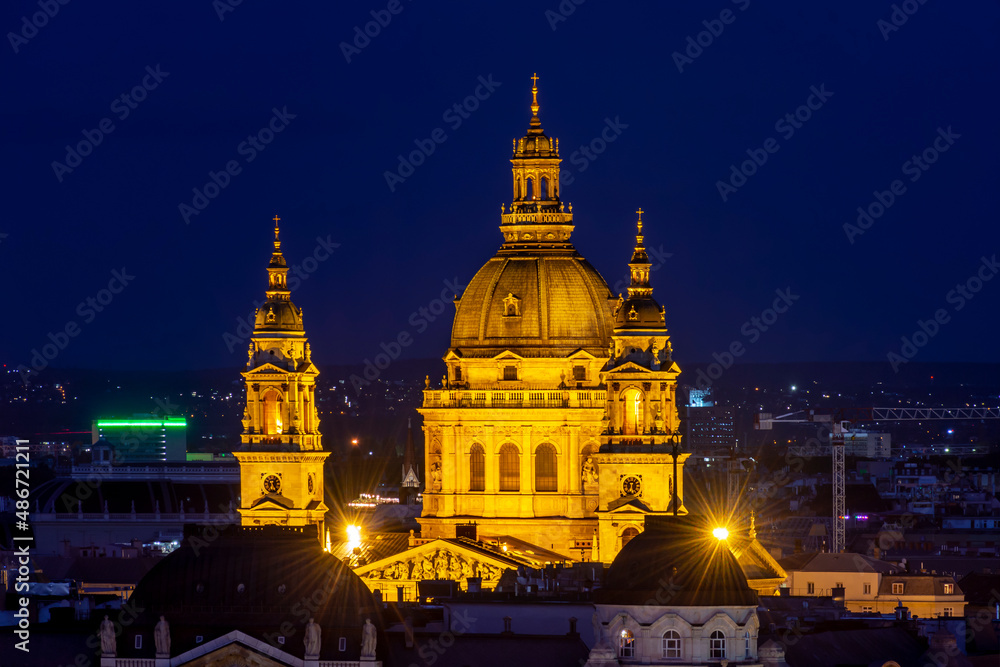 St. Stephen's basilica at night, Budapest, Hungary