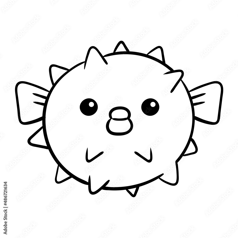 Cute puffer fish. Puffer fish on white background. Vector cartoon character illustration