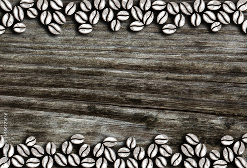 many raw coffee beans ornament on a wooden background illustration