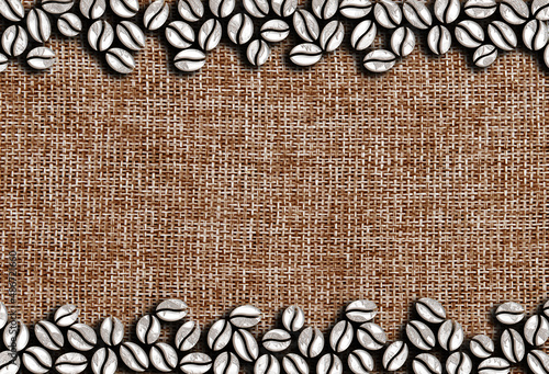 many roasted coffee beans ornament on a wooden background illustration