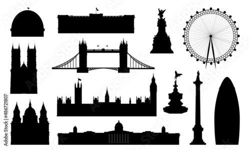 London sightseeings silhouette vector set	
