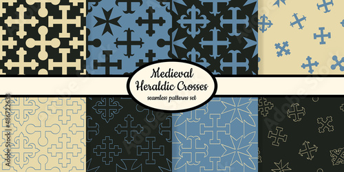 Collection of patterns with medieval heraldic crosses designed for web, fabric, paper and all prints 