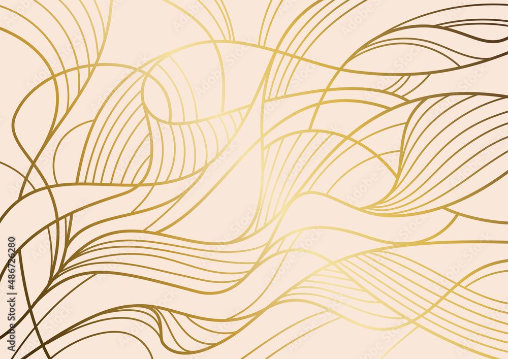 Gold lines vector art background. Abstract luxury cover design. Decor for design interior. Template for cards, flyers, banner, packaging. Golden arts wallpaper for home decoration. Gold lines vector art background. Abstract luxury cover design. Decor for design interior. Template for cards, flyers, banner, packaging. Golden arts wallpaper for home decoration.