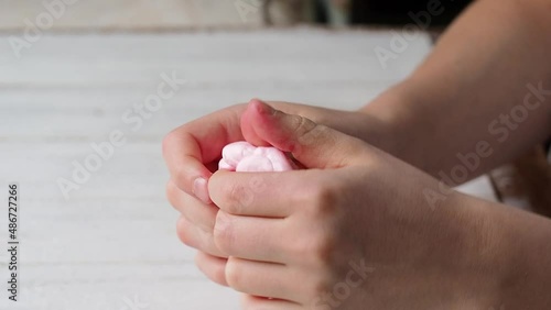 Wallpaper Mural The Child's Hands Mince and Pull Slime. Concept of Rest, Relaxation. Development of motor skills in children. Torontodigital.ca