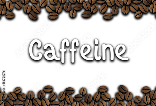 coffee beans ornament with inscription caffeine on white background illustration
