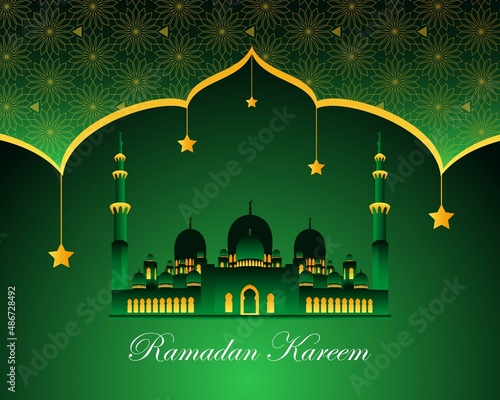 royal ramadan kareem with mosque in green background by vector design